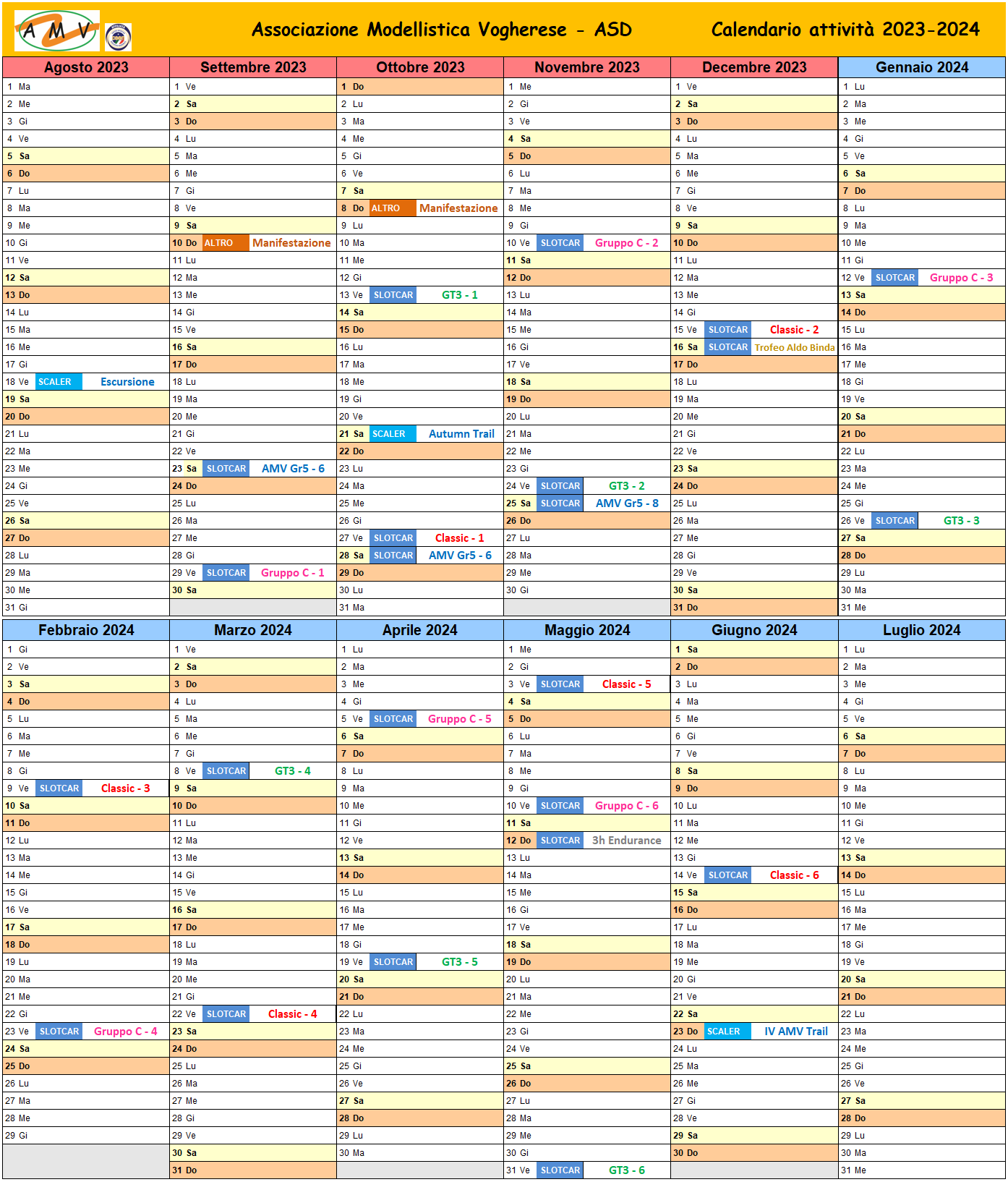 Calendario attivita AMV Voghera 